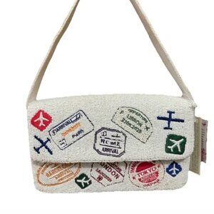 Handcrafted in India Beaded Bag Travel Passport Stamps Planes NWT Tik Tok Viral